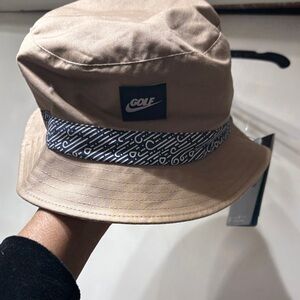 Nike Tan Bucket Hat with Navy Patterned Band